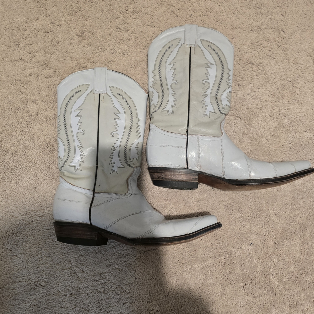 White And Gray JAR EEL SKIN Women's Western Heeled Boots 10